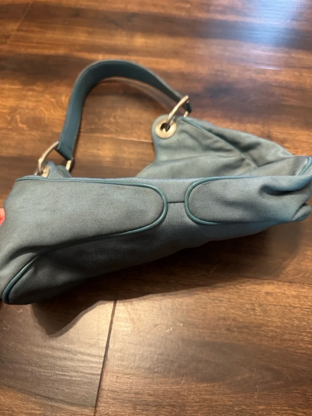 Gucci Light Blue Nylon Canvas Shoulder Bag with Silver Hardware 244342 204046